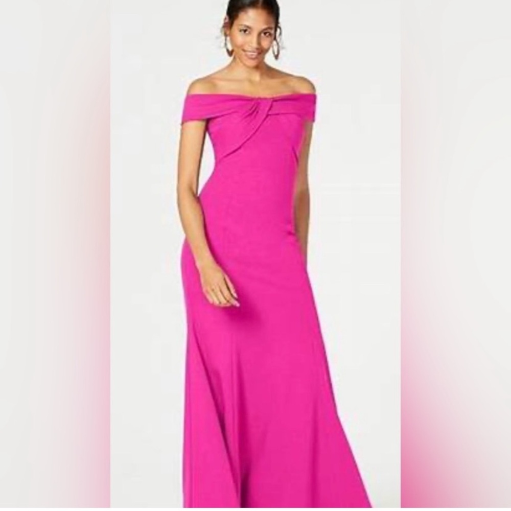 NWT NW Nightway Off-Shoulder Evening Dress in Fuchsia Pink